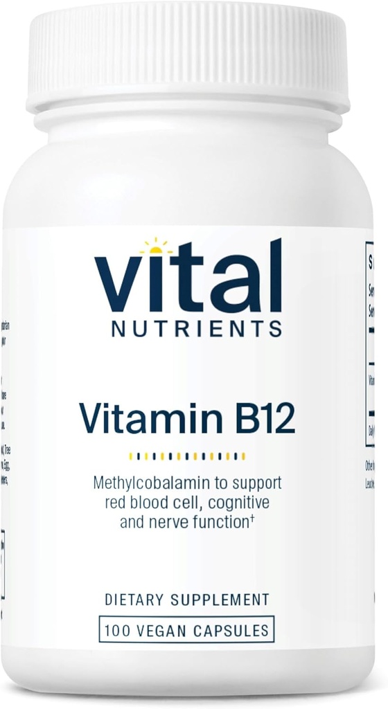 Nutriments vitaux Vitamine B12 1000mcg - Vegan - méthylcobalamine pour la santé du métabolisme, de la cognition et du système nerveux* - Supplément haute puissance B12 - sans gluten, sans lait, sans soja - 100 capsules
