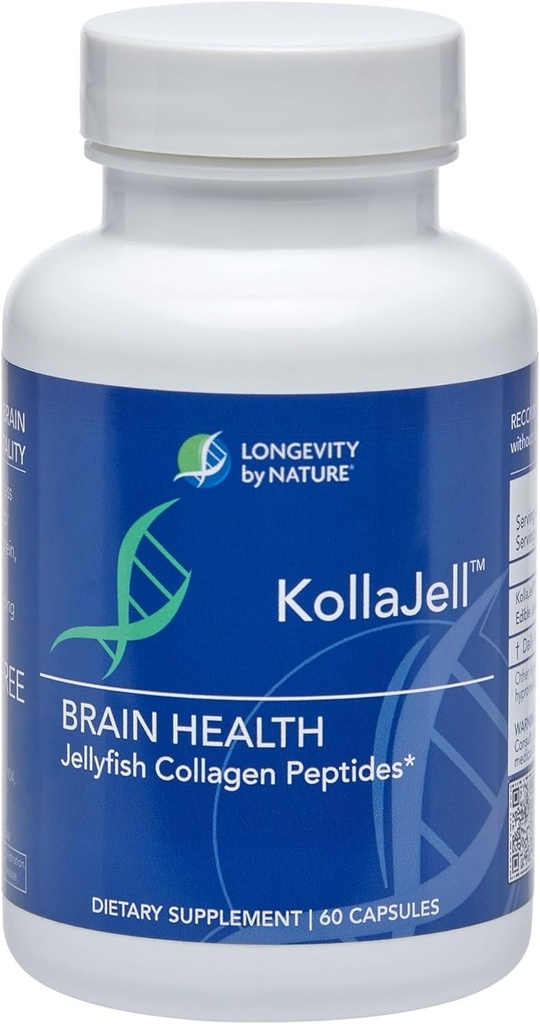 Longevity by Nature, KollaJell Collagen Peptides Brain Supplement, Memory Pills and Focus Supplement for Brain Health and Cognitive Support, 60 Capsules