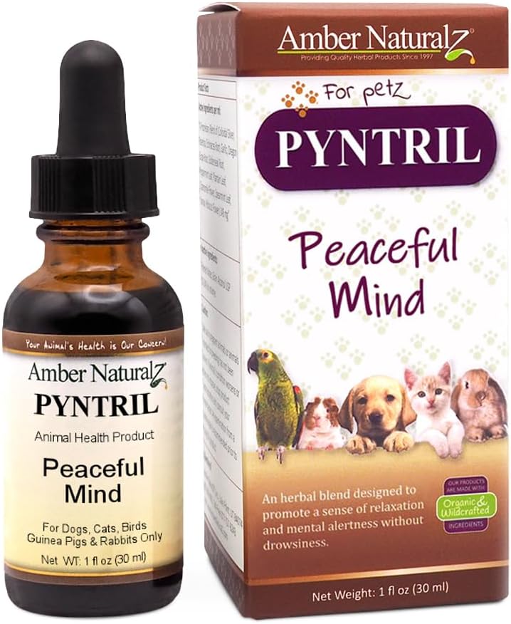 AMBER NATURALZ Pyntril Peaceful Mind Supplément à base de plantes pour chiens, chats, oiseaux, cochons de Guinée et lapins