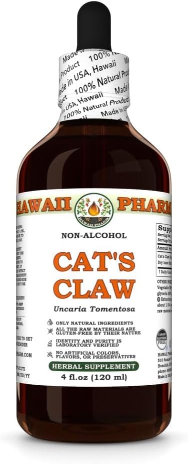 Hawaii Pharm Cat's Claw Extract Alcohol-Free, Glycerite for Joint Comfort, Immune Support, favorise la vitalité cellulaire, la digestion des facilités, aide à maintenir l'équilibre de la pression artérielle - 4 fl.oz