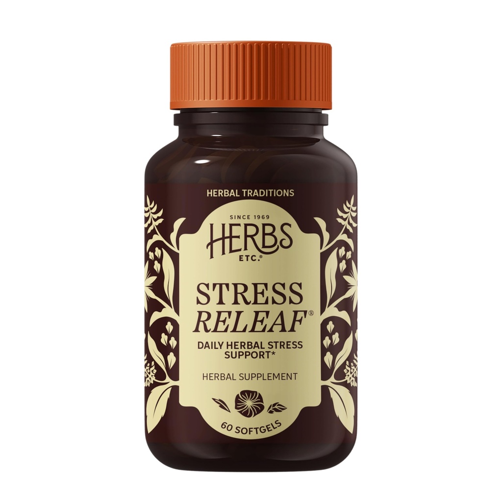 Herbs Etc. Stress ReLeaf - Supplément à base de plantes pour soutenir la relaxation - Supplément de soutien au stress - Sans gluten - 60 Softgels (60 portions)
