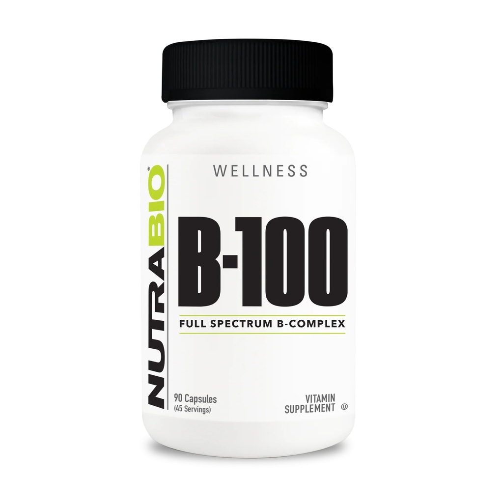 NutraBio B-100, Complexe vitamine B, Système immunitaire, Cheveux sains, peau, ongles, 90 capsules végétales