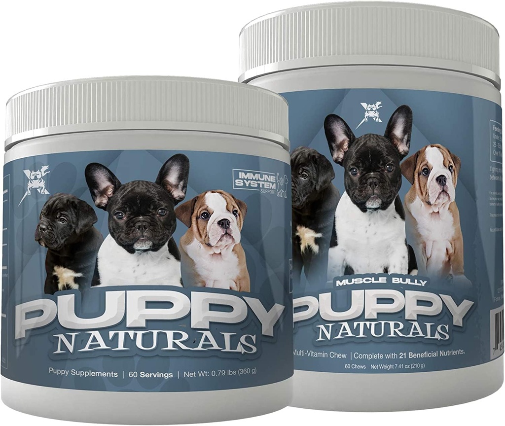 Puppy Naturals (Muscle Building Immunity Milk Remplacer + 10 in 1 Puppy MultiVitamine Nutrient Chew) Vétérinaire formulé. Soutien nutritionnel aux chiots en croissance (60 services).