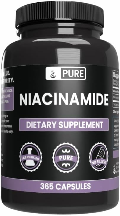 Ingrédients originaux purs Niacinamide (365 Capsules) Pas de Magnésium ou de Rice Fillers, Toujours Pure, Verified Lab