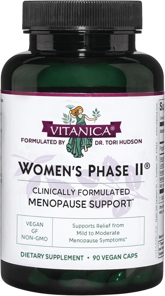Vitanica Femmes Phase II, Soutien à la ménopause, Vegan, 90 Capsules