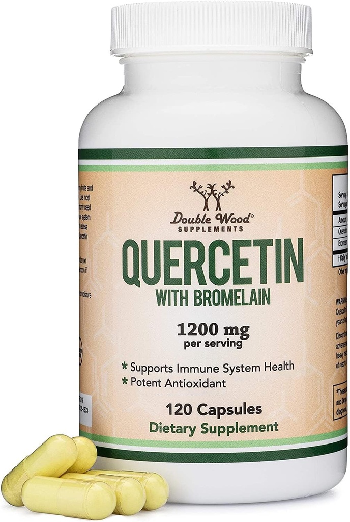 Quercetin avec Bromelain - 120 Nombre (1 200 mg de portions) Immune Capsules de santé - Soutient des fonctions immunitaires saines chez les hommes et les femmes (Vegan Safe, tiers testé, sans gluten) par Double Wood
