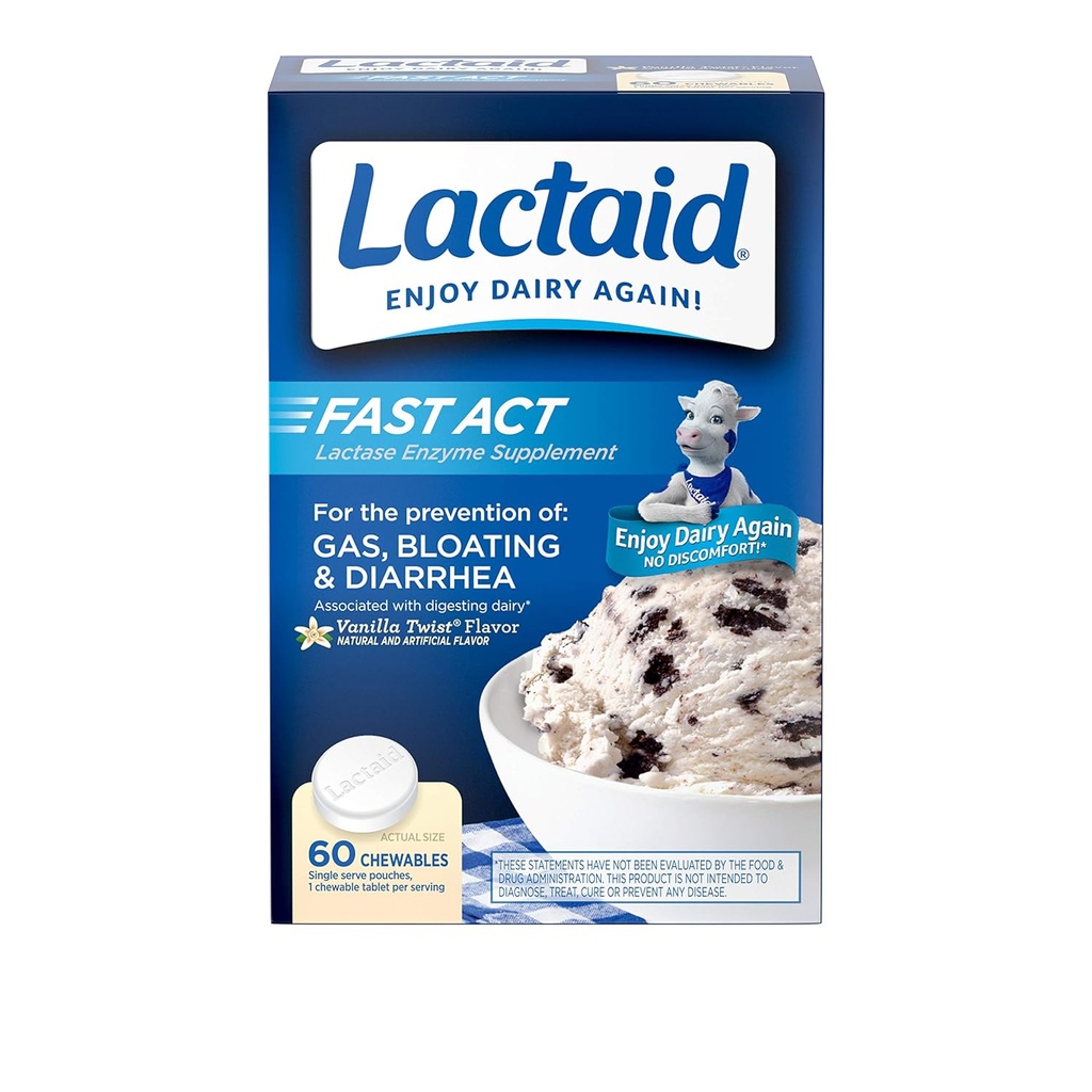 LACTAID Fast Act Chewables Vanilla Twist 60 ea (paquet de 3)