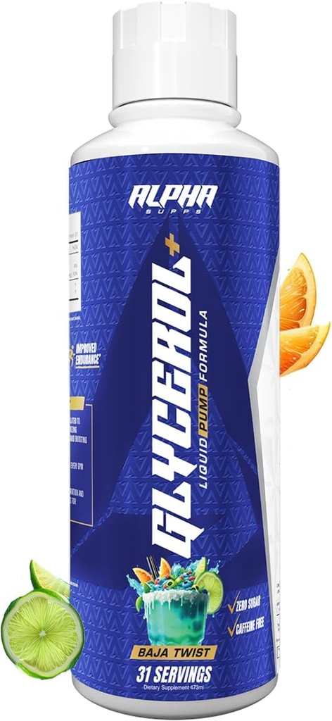 Alpha Suppose la formule de pompe liquide Glycerol+ - Glycerol liquide et supplément à haute performance Citrulline pour les pompes musculaires améliorées, l'hydratation et l'endurance (31 portions, Baja Twist)
