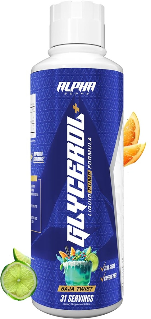 Alpha Suppose la formule de pompe liquide Glycerol+ - Glycerol liquide et supplément à haute performance Citrulline pour les pompes musculaires améliorées, l'hydratation et l'endurance (31 portions, Baja Twist)