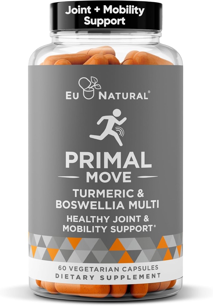Primal Joint & Mobility Support - Supplément de soutien conjoint avancé pour les femmes et les hommes - Turmeric, Boswellia, Ginger et Boron pour la flexibilité du corps entier, la santé articulaire et le confort - 60 Capsules Veg Soft