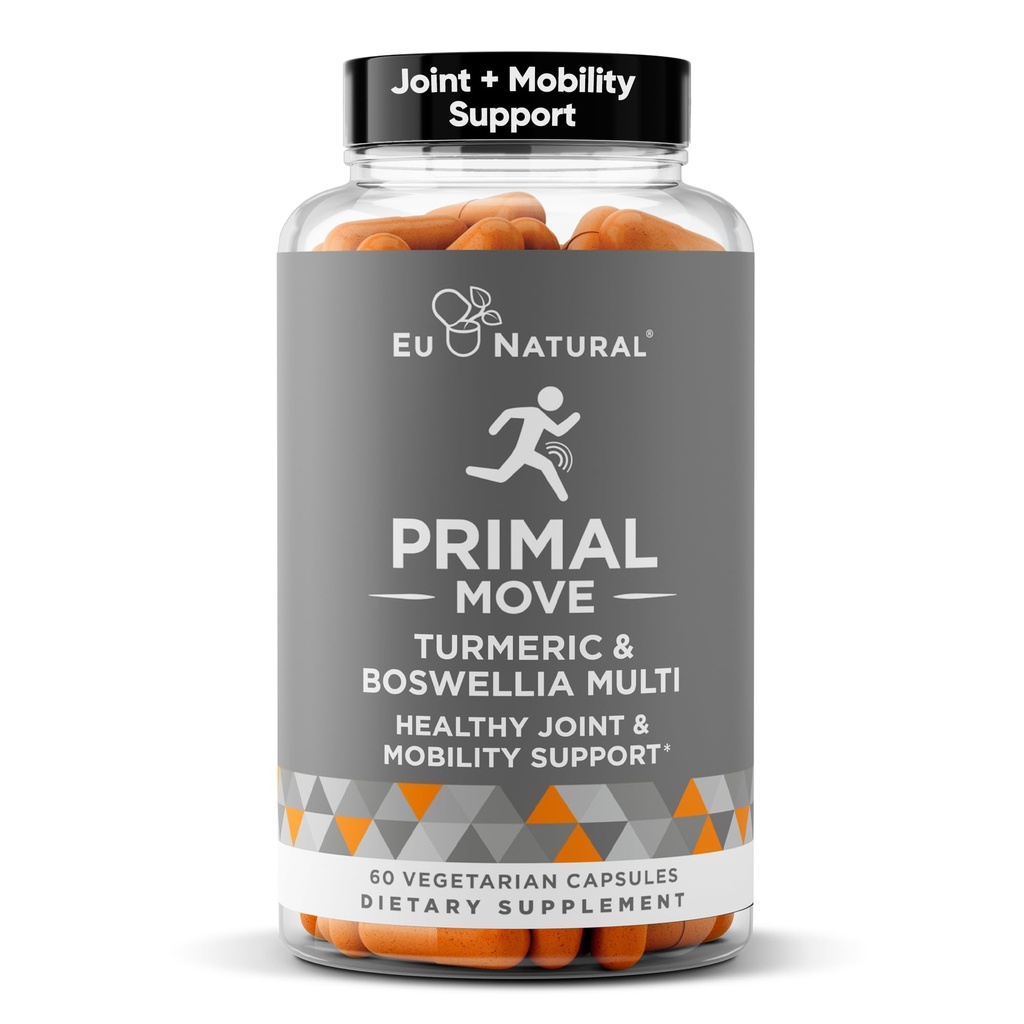 Primal Joint & Mobility Support - Supplément de soutien conjoint avancé pour les femmes et les hommes - Turmeric, Boswellia, Ginger et Boron pour la flexibilité du corps entier, la santé articulaire et le confort - 60 Capsules Veg Soft