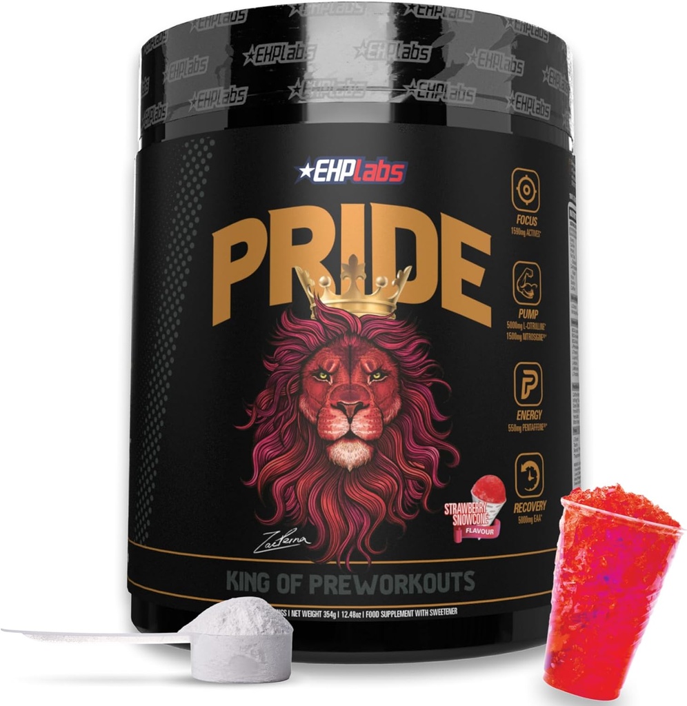 EHP Labs Pride Pre Workout Powder Energy Supplement - Sugar Free Preworkout pour les hommes et les femmes, Energy Powder Boost boisson avec BCAA - 280mg de caféine - Strawberry Snowcone (40 portions)