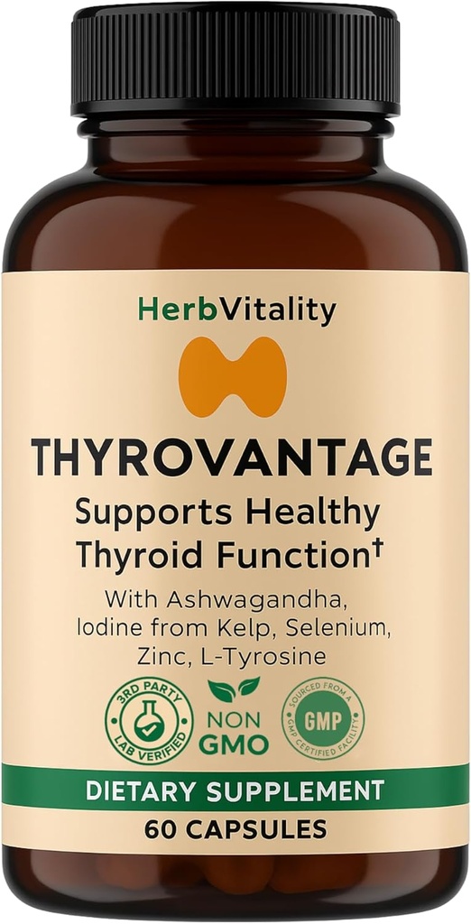 Supplément de soutien thyroïdien – Iodine, Kelp, Ashwagandha, Sélénium, Zinc – Soutient l'énergie, le métabolisme et l'équilibre hormonal – L-Tyrosine, Schisandra, Bladderwrack (paquet de 1)