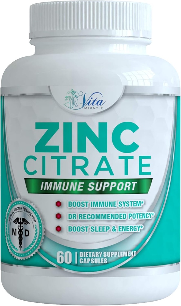 Supplément de 30mg de citrate de zinc - Immune Support pour Adultes Enfants Suppléments immunitaires sûrs Vitamine alternative aux comprimés liquides et à croquer