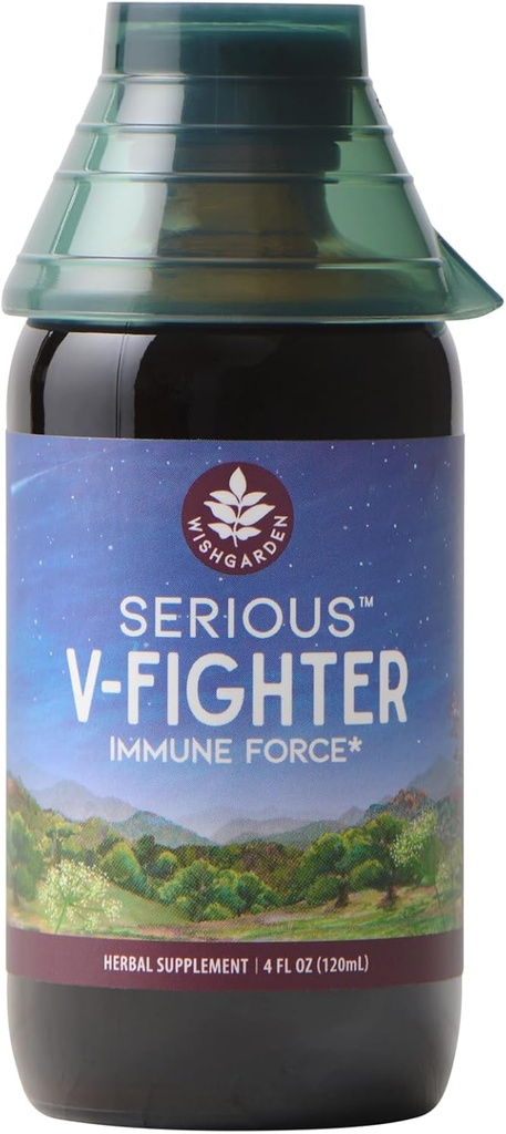 WishGarden Herbs Serious V-Fighter - Plant-based Herbal Rapid Immmune Support & Santé Respiratoire avec OSHA & Goldenseal, Soothes Aches & Irritated Lungs, supporte la température corporelle optimale, 4oz