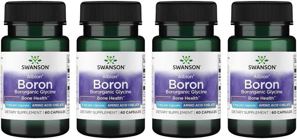 Swanson Boron de l'Albion - Supplément de Glycine Boroganique à l'appui de la santé conjointe et de la santé des os - Formule d'absorption élevée peut soutenir l'équilibre global - (60 capsules, 6mg chacune) (4 pack)