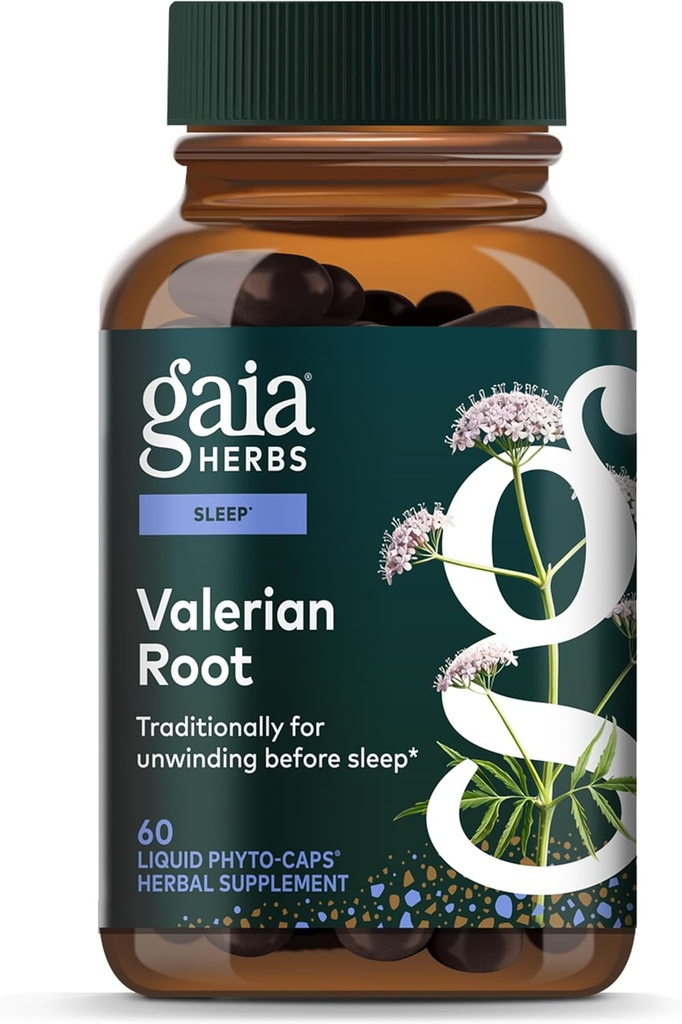 Gaia Herbs Racine valériane - Soutien naturel au sommeil pour un calme naturel pour aider la relaxation pour se préparer au sommeil - avec extrait de racine valériane biologique - 60 capsules de phytosules liquides véganes (30 jours)