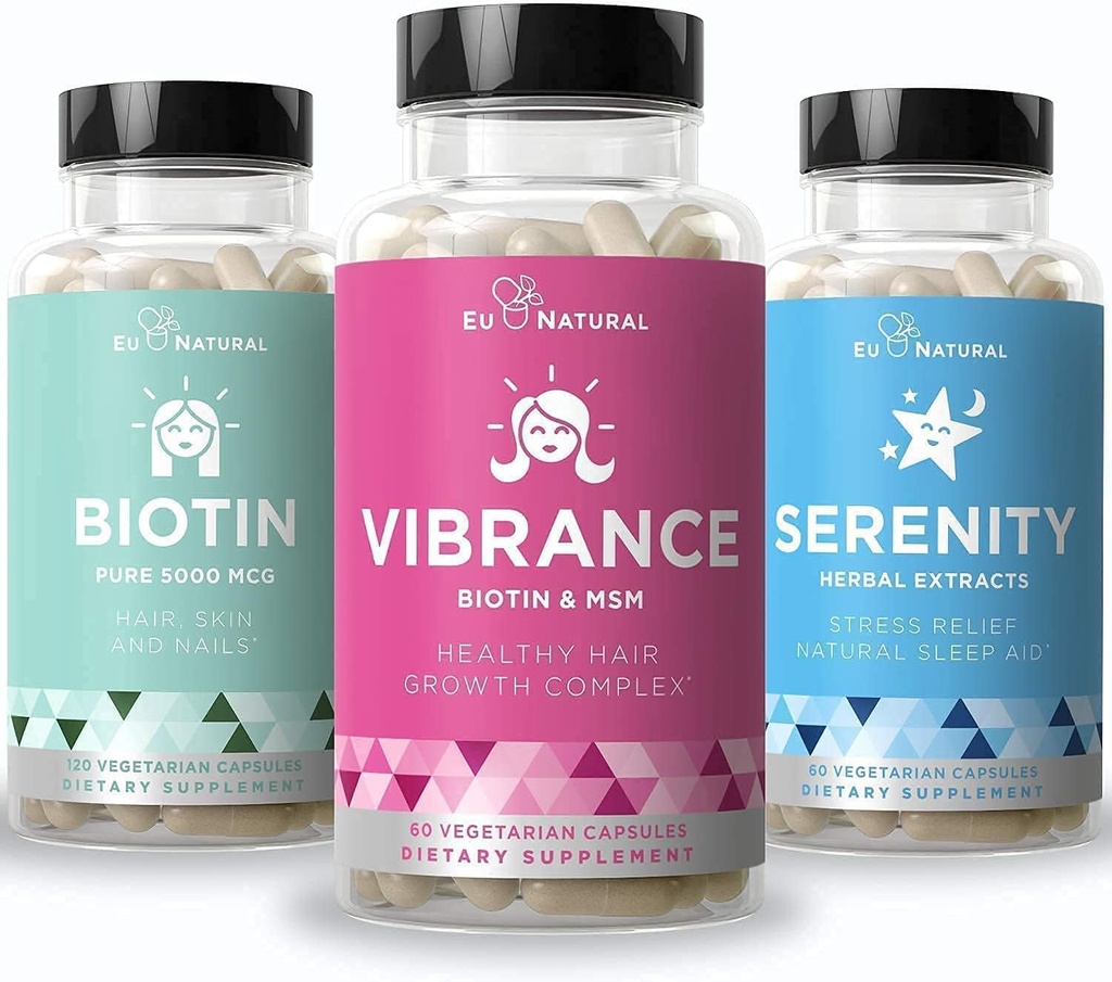 Bundle de Beauté Naturelle Eu - Bundle de Vibrance avec Biotin & Sérénité pour une croissance des cheveux plus saine, des ongles plus forts, peau Glowing