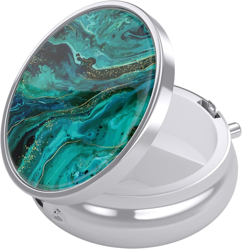 Boîte à pilules Nipichsha, petit étui à pilules pour la Purse & Pocket, organisateur de médicaments de voyage mignon, porte-conteneur de médicaments portatifs pour contenir des vitamines, médicaments, huile et supplément de poisson, marbre de l'océan