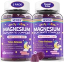 Glycinat de magnésium pour adultes et enfants 4+, supplément de Bisglycinate de magnésium sans sucre 400/200mg avec B6D3, 5HTP, L-Theanine pour le sommeil et la détente, cerveau, muscle, gommes sans mélatonine,2Pack