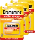 Dramamine Kids Chewable, Motion Sickness Relief, Saveur de raisin, 8 Compte, 3 Pack