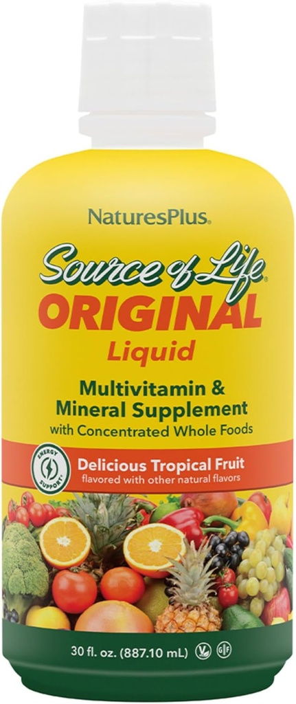 NaturesPlus Source de vie Fruits liquides et tropicaux - 30 fl oz, paquet de 3 - Multivitamines et suppléments minéraux - Sans gluten, végétarien - 90 portions totales