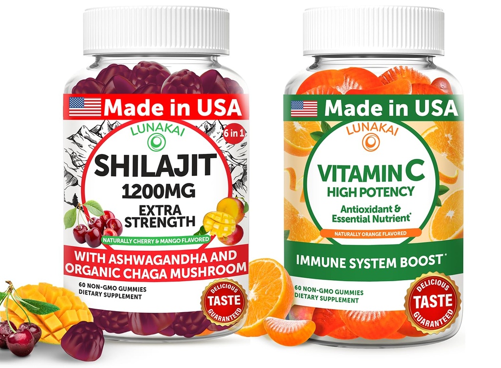 Lunakai USA Made Shilajit & Vitamine C Bundle Gommies à haute puissance – Energy and Immune Support – Non-OGM & Delicious