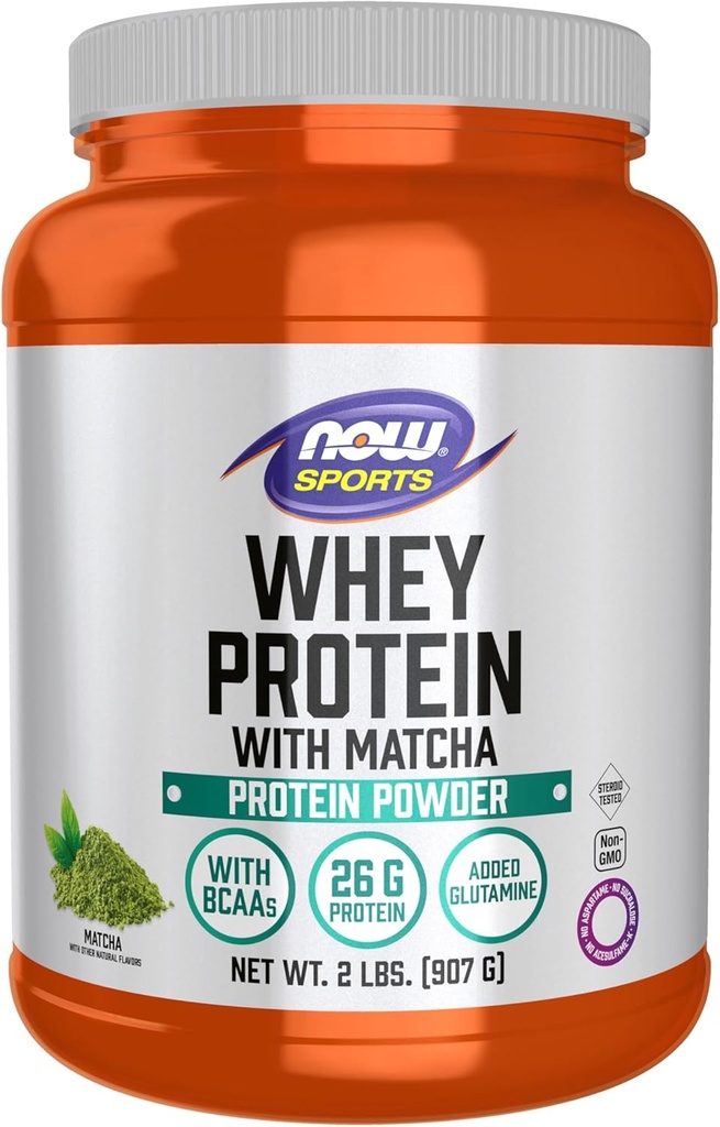 NOW Sports Nutrition, Whey Protein, 24 G with BCAAs, Matcha Powder, 2-Pound