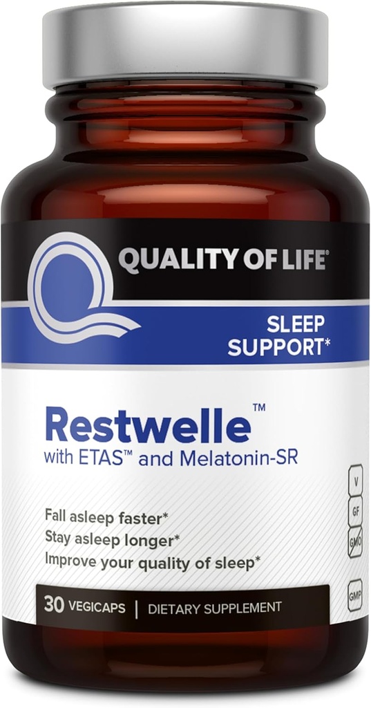 Qualité de vie - Restwelle – Supplément ETAS naturel Premium et Melatonin – Formule non-groggy avec ETAS et Melatonin SR – Non Habit Forming – 30 Capsules