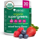 Zena Nutrition Bio Super Greens Poudre, 70+ Superfoods, 0 Sucre, Fibre 3G, Spiruline, Chlorella, Antioxydants, Prébiotiques/Probiotiques, Enzymes digestifs, Berry mélangé, 30 portions