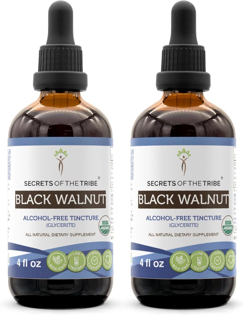 Secrets de la Tribe Black Walnut USDA Organic , Extrait sans alcool, gouttes à base de plantes haute puissance , Fabriqué à partir de 100% certifié biologique noir noyer (Juglans Nigra)