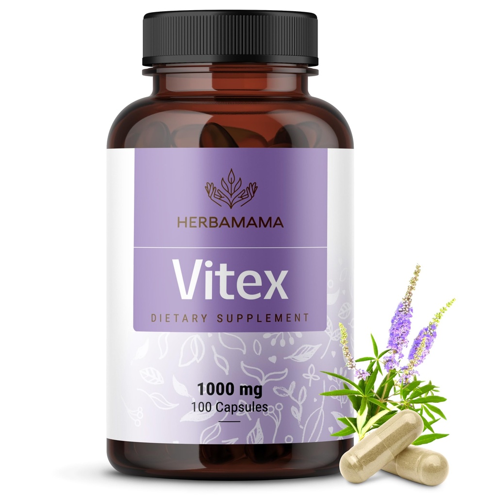 HerbAMAMA Capsules de Berry Vitex – Suppléments pour la ménopause naturelle* pour les femmes – Fruits de Chasteberry Vitex de 1000mg par portion pour le soutien à la ménopause* – Vegan, non OGM – approvisionnement de 50 jours