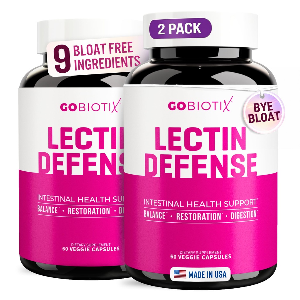 GOBIOTIX Lectine Defense - Supplément de bloqueur de lectine pour Gut avec MSM et enzymes digestives - Aides à la santé intestinale pour les femmes et les hommes - Non-OGM + Sans gluten - 60 Capsules (2)
