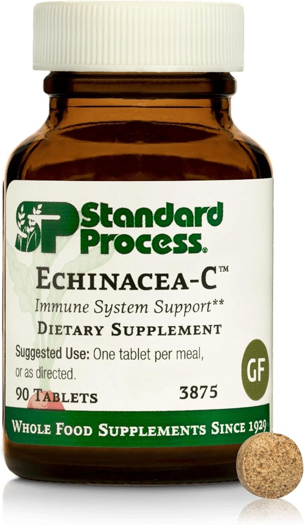 Processus standard Echinacea-C - Supplément pour le support du système immunitaire - Offre une dose quotidienne de vitamine C - Sans gluten, sans lait et sans soie - 90 comprimés (90 portions)