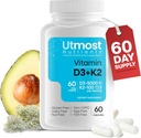 Vitamine D3 avec K2-5000iu Vitamine D et 100 mcg Supplément Vitamine K dans une gélule pour une biodisponibilité maximale - Améliore l'absorption de calcium pour la santé cardiovasculaire, immunitaire et osseuse (60 capsules)