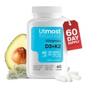 Vitamine D3 avec K2-5000iu Vitamine D et 100 mcg Supplément Vitamine K dans une gélule pour une biodisponibilité maximale - Améliore l'absorption de calcium pour la santé cardiovasculaire, immunitaire et osseuse (60 capsules)