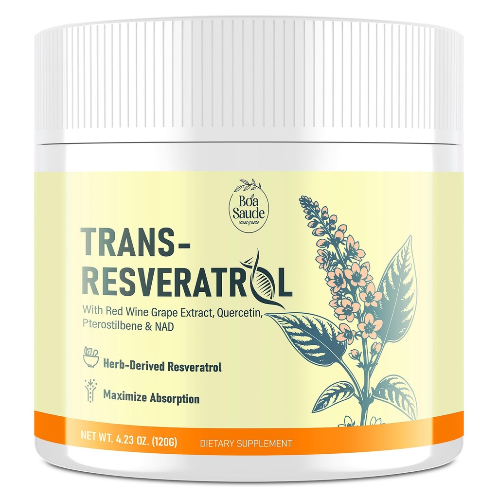 Supplément en poudre trans-résvératrol avec extrait de vin rouge, Quercetin, Pterostilbene & NAD, 4.23 OZ, 30 jours d'approvisionnement