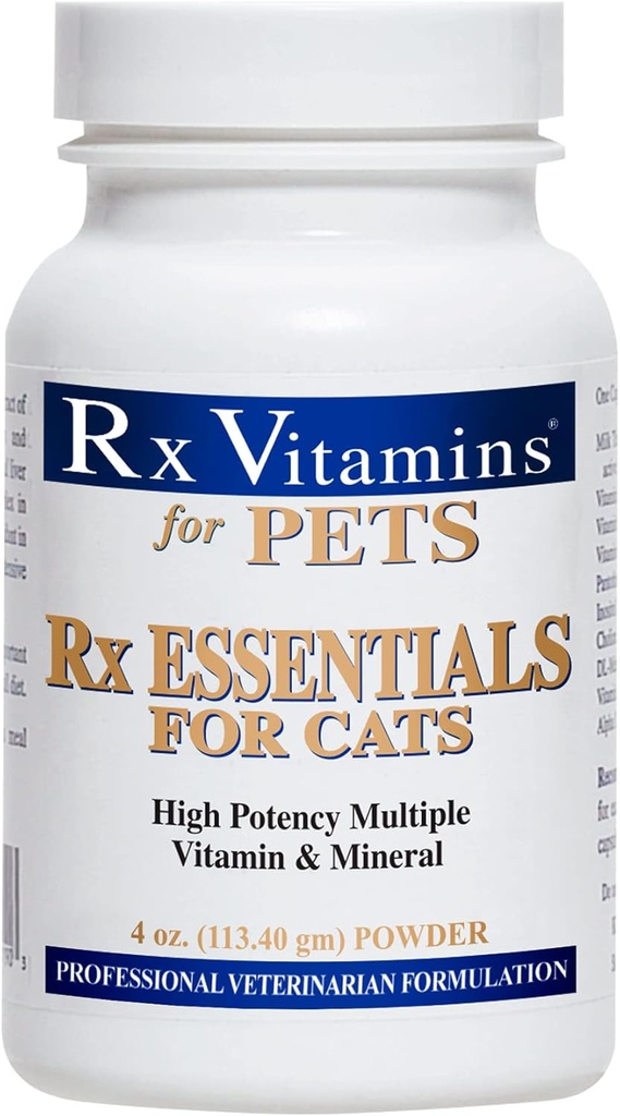 Rx Vitamines essentielles pour les chats - Supplément de vitamines et minéraux multivitamines - Ajouter aux aliments pour chats humides ou secs - Poudre de 4 oz