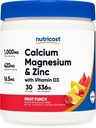 Nutricost Zinc de magnésium de calcium avec de la vitamine D3 en poudre, 30 portions (fruit punch) - Calcium (1000 MG) Magnésium (420 MG) Zinc (16,5 MG) Vitamine D3 (30 MCG) - Sans gluten, sans OGM