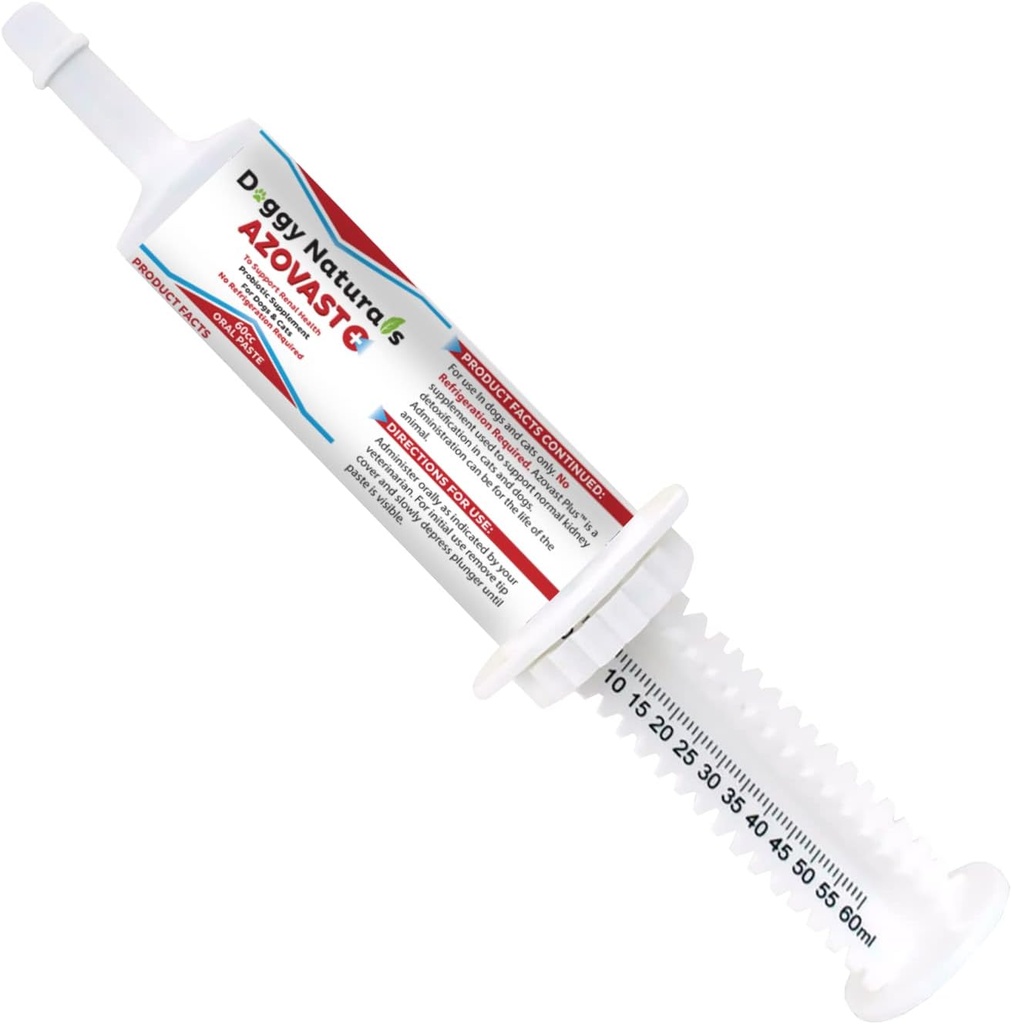 Azovast Plus Supplément de santé rénale pour chiens et chats, pâte orale (60 cc) - NON Réfrigération requise - Aide pour soutenir la fonction rénale et gérer les toxines rénales Arôme de poulet (Fabriqué aux États-Unis(60cc))