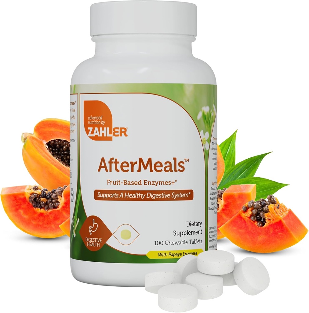 Aftermeals de Zahler, Achetons naturels antiacides, Comprimés enzymatiques Papaya, Supplément digestif, Kosher certifié, 100 Comprimés à croquer