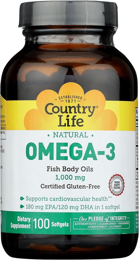 Pays Vie Oméga 3 Huile de poisson 1000 Mg, 100 Ct
