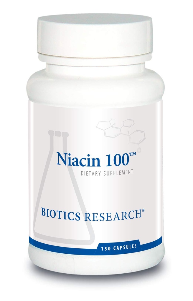 Recherche en biotique Niacine 100, 100 Milligram Niacine, Vitamine B3, Cholestérol, HDL, LDL, Triglycéride, LP, Santé cardiovasculaire, 150 Capsules