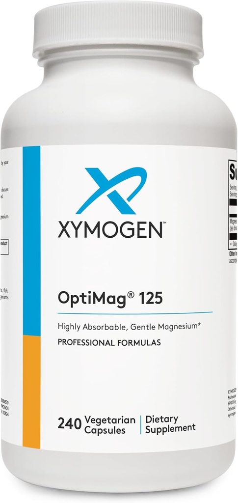 XYMOGEN OptiMag 125 - Supplément de magnésium avec le malate de di-Magnésium et le lysin glyciné pour soutenir Nerve, Muscle, Santé osseuse + Santé cardiovasculaire (240 capsules)