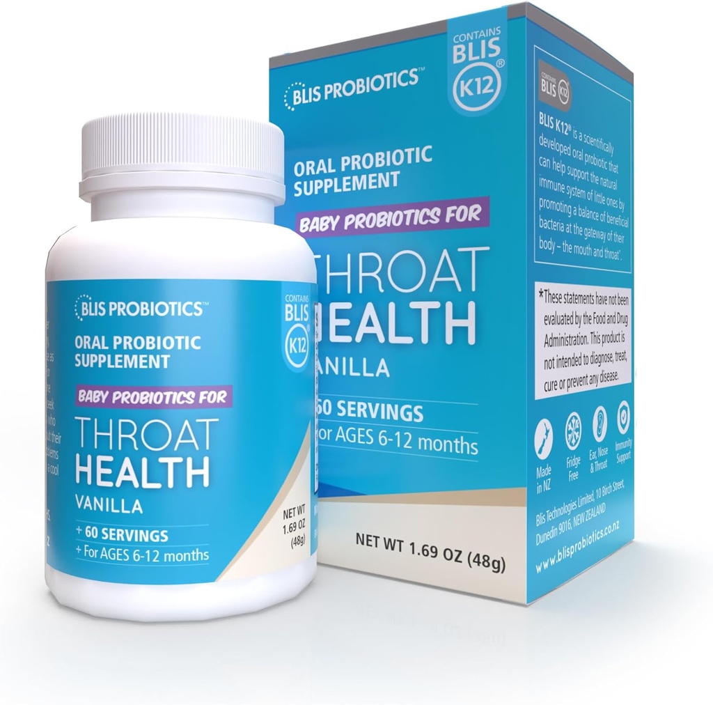 BLIS Baby ThroatHealth Probiotic Powder - K12 Probiotic, Ear, Nez, Throat Immune Support - 60 doses