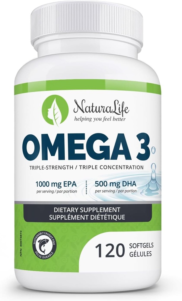 Triple Strength Omega 3 Capsules d'huile de poisson de haute EPA et DHA de 1000mg.
