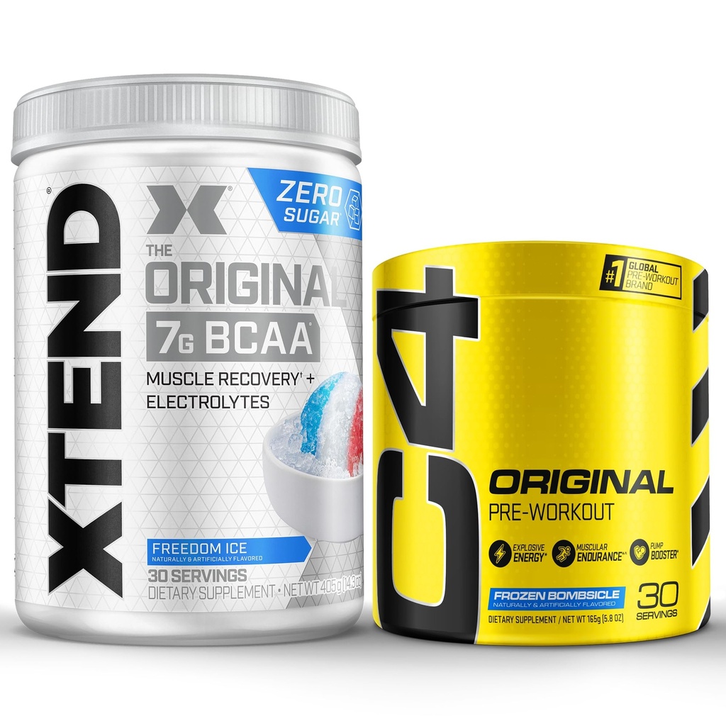 Cellucor Pre Workout & BCAA Bundle, C4 Poudre de pré-entraînement originale, Bombes congelées, 30 portions + XTEND BCAA Poudre, Glace de liberté, 30 portions