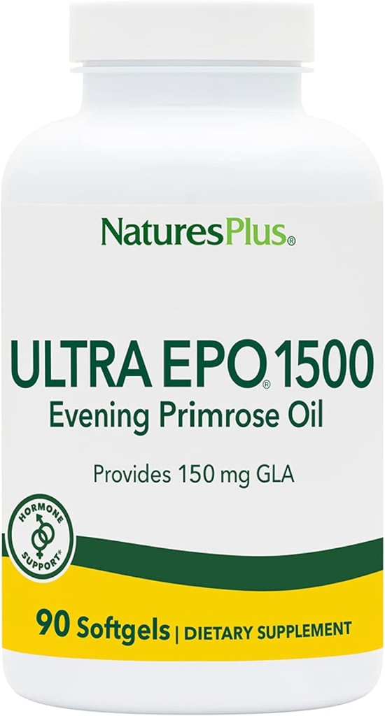 NaturesPlus Ultra EPO 1500 - Huile de Primrose du soir - Support antioxydant prémenstruel et ménopausique - Promotion de la peau claire - Sans gluten - 90 Softgels, 90 portions