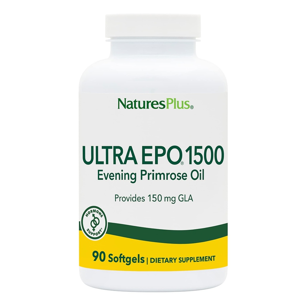 NaturesPlus Ultra EPO 1500 - Huile de Primrose du soir - Support antioxydant prémenstruel et ménopausique - Promotion de la peau claire - Sans gluten - 90 Softgels, 90 portions