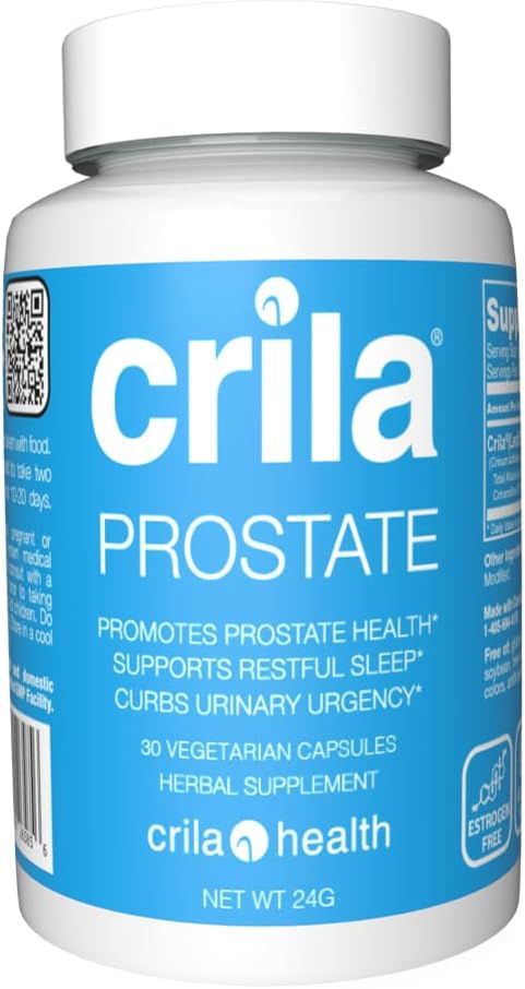 CRILA 30ct Trial Size Prostate Suppléments pour hommes I Prostate Formule naturelle pour moins de voyages de salle de bain* & Amélioration du sommeil*, Support prostate breveté, NO Saw Palmetto Extract (30ct Trial Size)